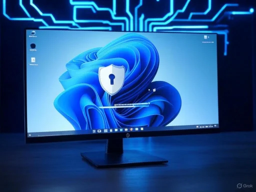 A computer monitor displays a lock shield icon indicating cybersecurity or privacy protection, with a digital circuit background. A computer monitor displays a lock shield icon indicating cybersecurity or privacy protection, with a digital circuit background.