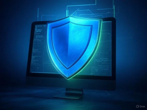 A digital shield icon on a computer screen symbolizes cybersecurity or data protection. A digital shield icon on a computer screen symbolizes cybersecurity or data protection.