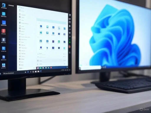 Dual computer monitors displaying a Windows desktop and file explorer interface.