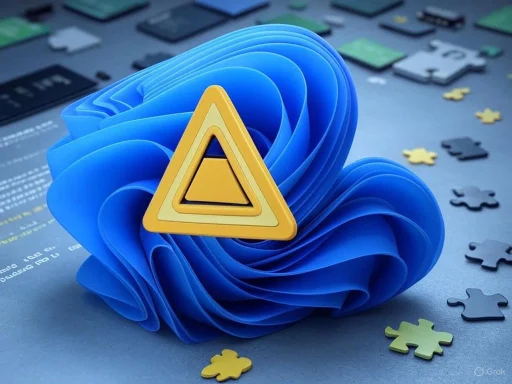 A blue digital device icon with a yellow warning triangle on a surface with scattered puzzle pieces. A blue digital device icon with a yellow warning triangle on a surface with scattered puzzle pieces.