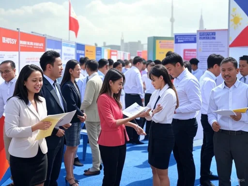 People viewing and discussing information at an outdoor exhibition or career fair. People viewing and discussing information at an outdoor exhibition or career fair.