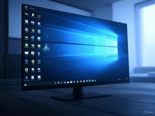 A computer monitor displays the Windows desktop with icons, set in a dimly lit room near a window.