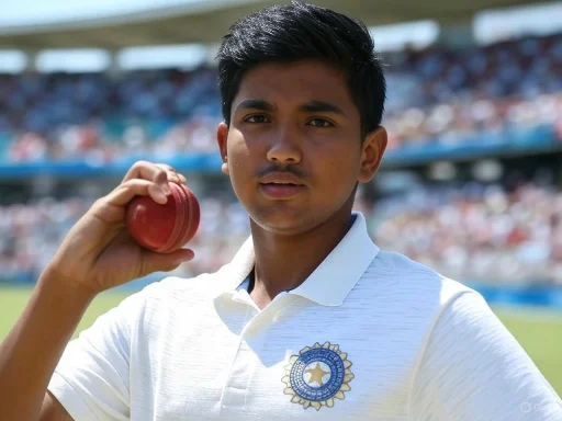 Cricketer in white uniform holding a red cricket ball during a match or practice session. Cricketer in white uniform holding a red cricket ball during a match or practice session.