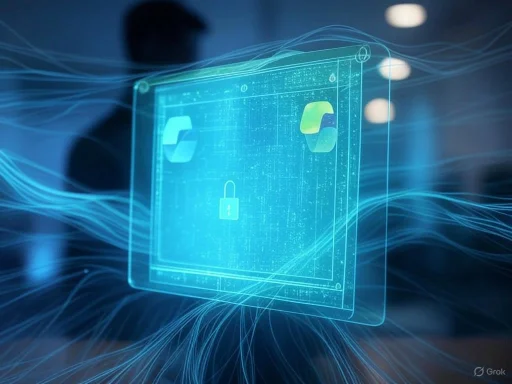 Digital security concept with a holographic lock symbol, surrounded by connecting lines and app icons.
