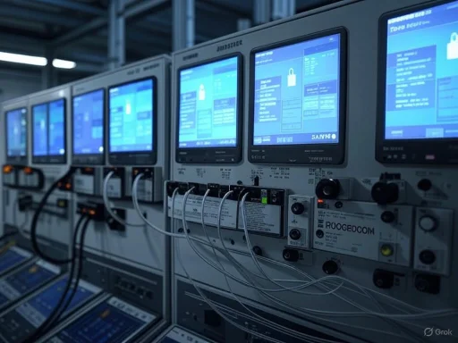 Row of medical monitors displaying patient information in a healthcare facility or laboratory.