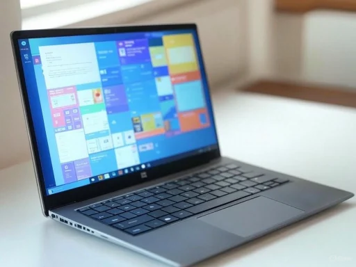 A silver laptop displaying a colorful, blurred mosaic of tiles on a light-colored desk. A silver laptop displaying a colorful, blurred mosaic of tiles on a light-colored desk.