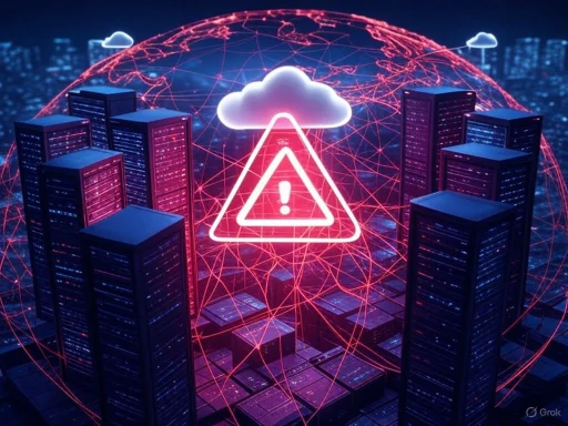 Cybersecurity alert warning about potential cloud security risks affecting data centers and networks.