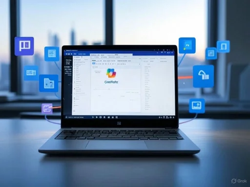 A laptop displaying GaoHate app with floating icons representing various digital tools and cloud services. A laptop displaying GaoHate app with floating icons representing various digital tools and cloud services.