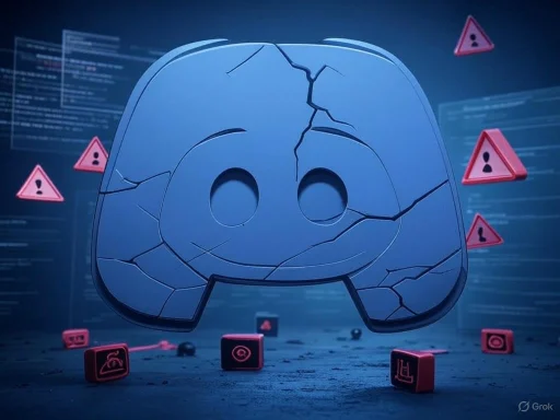 A cracked, smiling video game controller hologram surrounded by warning symbols and lines of code.