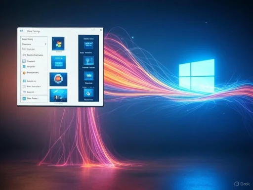 A computer screen displays a file explorer window against a Windows desktop with vibrant, flowing light streaks.