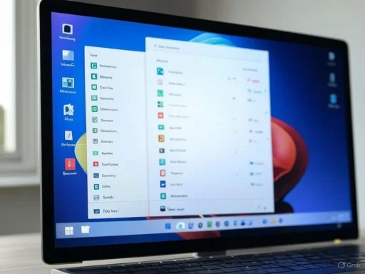 A laptop screen displays a Windows desktop with open apps and icons, set in a well-lit room. A laptop screen displays a Windows desktop with open apps and icons, set in a well-lit room.