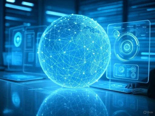 A digital globe with interconnected lines and data screens in a high-tech futuristic setting. A digital globe with interconnected lines and data screens in a high-tech futuristic setting.