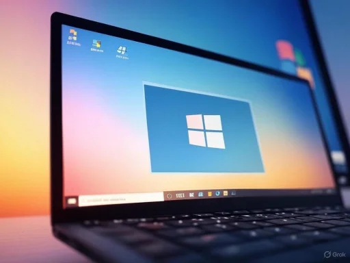 A laptop screen displaying the Windows desktop with a focus on the Windows logo.