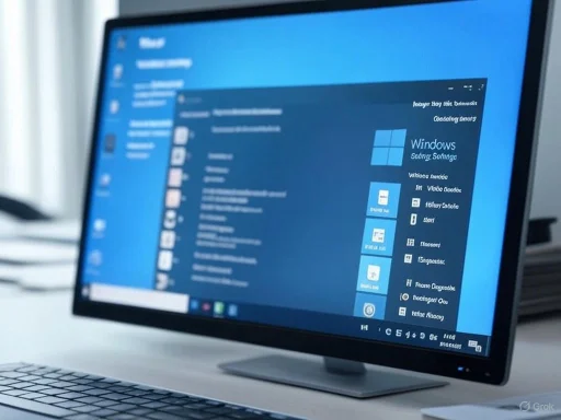 A computer monitor displaying a Windows desktop with a blue background and various icons and menu options.