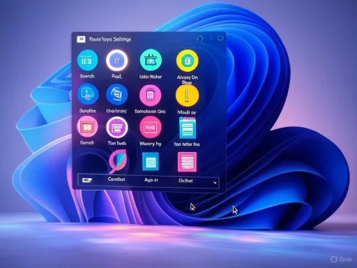 A computer screen displays a settings window with various colorful icons on a Windows 11 desktop background.