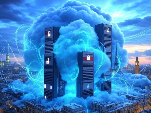 Clouds and digital locks surround skyscrapers, symbolizing cloud security and data protection in an urban setting. Clouds and digital locks surround skyscrapers, symbolizing cloud security and data protection in an urban setting.