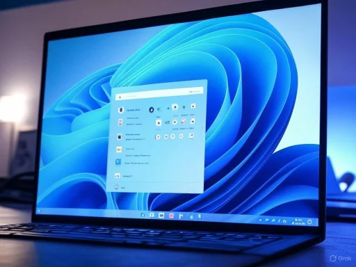 A sleek laptop displaying the Windows 11 desktop with an open app menu against a modern, blue-themed background. A sleek laptop displaying the Windows 11 desktop with an open app menu against a modern, blue-themed background.