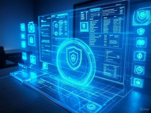 Futuristic holographic display illustrating cybersecurity and data protection concepts on a digital interface. Futuristic holographic display illustrating cybersecurity and data protection concepts on a digital interface.