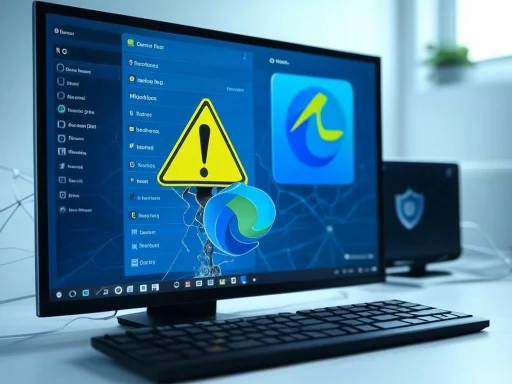 A computer screen displays a warning icon over a browser with the Brave browser logo, indicating a security alert.
