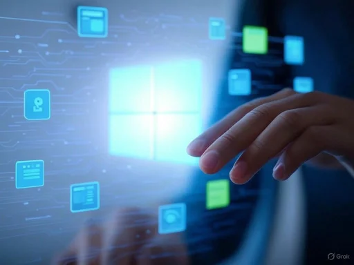 A hand interacts with a digital touchscreen displaying interconnected app icons and data visuals in a high-tech environment.