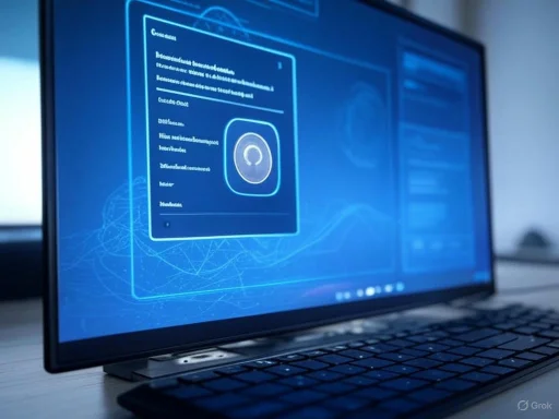 A laptop screen displays a cybersecurity or hacking interface with digital graphics and code. A laptop screen displays a cybersecurity or hacking interface with digital graphics and code.