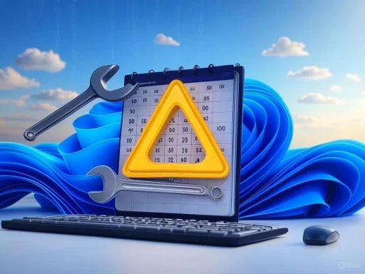 A computer monitor displays a warning triangle with a wrench, symbolizing a technical issue or error.