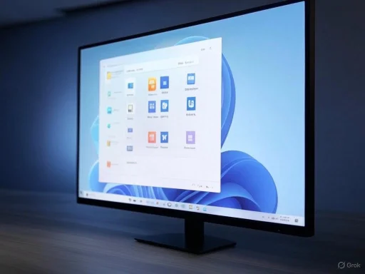 A computer monitor displays a Windows desktop with the start menu open against a blue background.