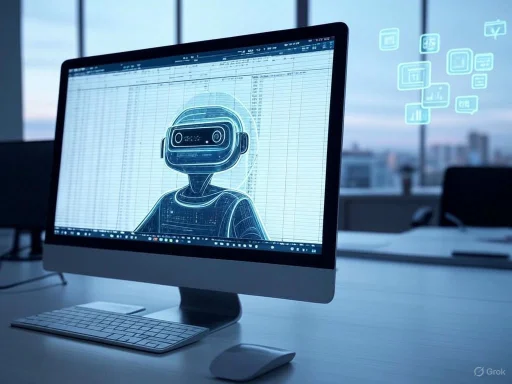 A computer screen displays a 3D digital model of a robot in a modern office setting.