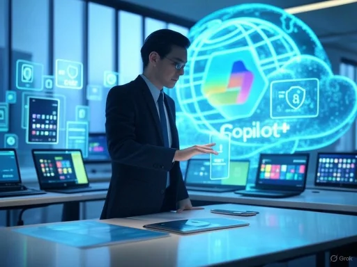 A businessman interacts with holographic digital interfaces in a high-tech control room.