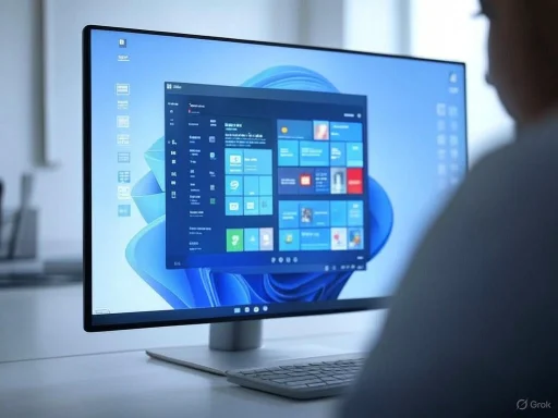 A person working on a desktop computer with a large display showing a Windows 11 interface.