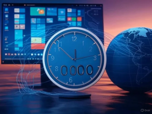 A clock shows 12:30, surrounded by digital screens and global network lines, symbolizing technology and global connectivity.