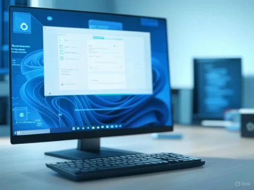 A modern computer setup with a monitor, keyboard, and another monitor in the background on a desk.