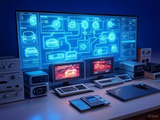 A high-tech control station with monitors, medical imaging, and electronic equipment, displaying futuristic interfaces.