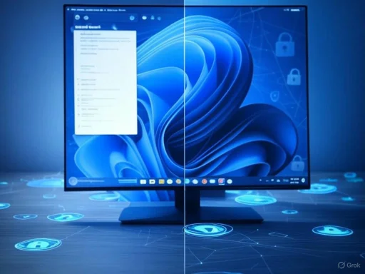 A computer monitor displays a digital security interface with padlock icons, surrounded by illuminated security symbols on a dark surface.