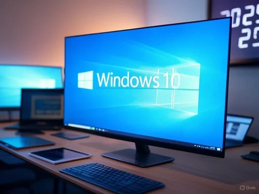 A computer monitor displays the Windows 10 desktop in a modern workspace setting.