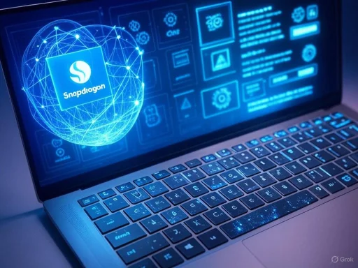 A laptop screen displays digital technology icons and a holographic globe with the SnoPlogon logo, indicating advanced cybersecurity or software interface.