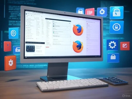A computer monitor displays a web browser with multiple tabs and icons related to cybersecurity and privacy. A computer monitor displays a web browser with multiple tabs and icons related to cybersecurity and privacy.