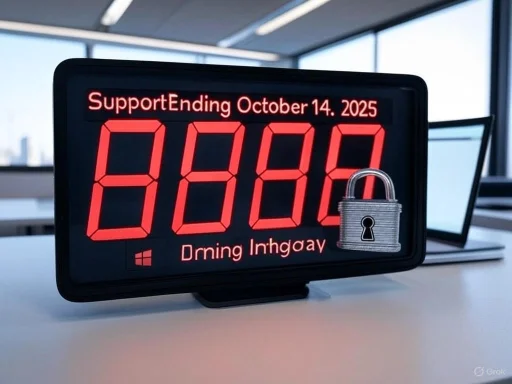 A digital support goal display with a lock icon, showing 'SupportEnding October 14, 2025' and 'Dring Inhgoay.'