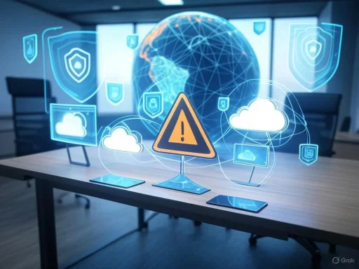 Digital security warning with cloud, shield, and globe icons indicating cybersecurity threats. Digital security warning with cloud, shield, and globe icons indicating cybersecurity threats.