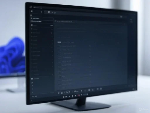 Computer monitor displaying a dark-themed interface on a clean, modern workspace.