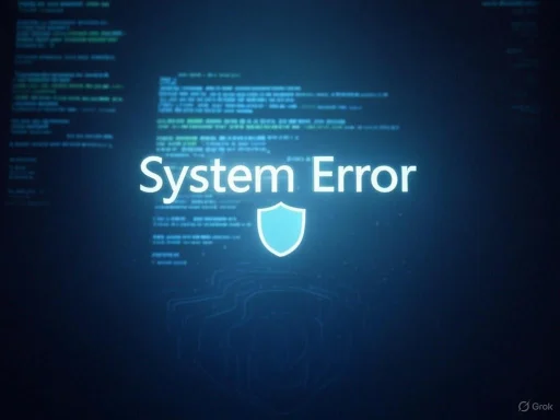 A digital screen displays a 'System Error' message with a shield icon, indicating a security or system failure. A digital screen displays a 'System Error' message with a shield icon, indicating a security or system failure.
