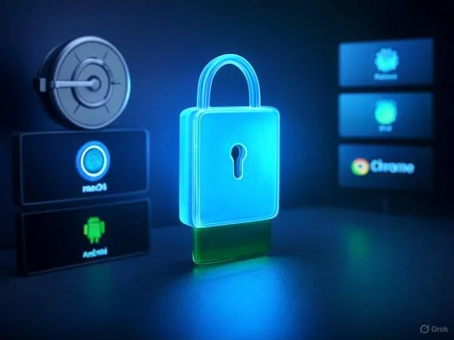 A glowing digital padlock icon surrounded by icons of security and app options, suggesting cybersecurity or data protection. A glowing digital padlock icon surrounded by icons of security and app options, suggesting cybersecurity or data protection.