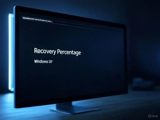A computer monitor displays 'Recovery Percentage' with 'Windows UI' on a dark screen.