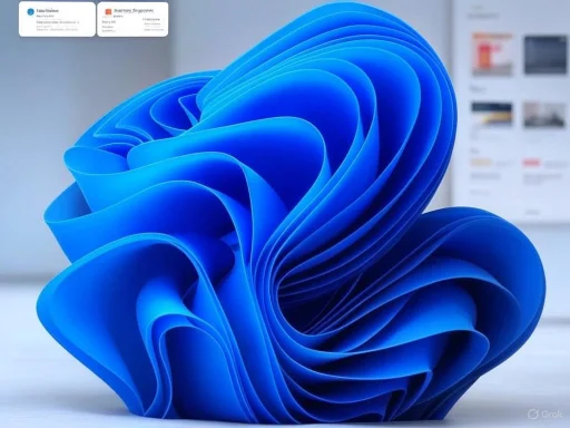 A close-up of a modern, abstract blue sculpture with smooth, flowing layered curves.