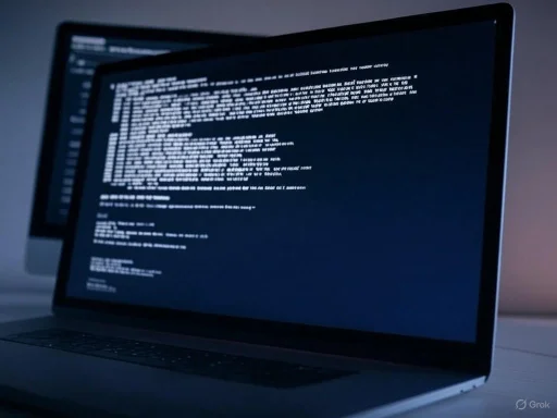 A laptop screen displaying lines of code in a dark-themed programming interface.