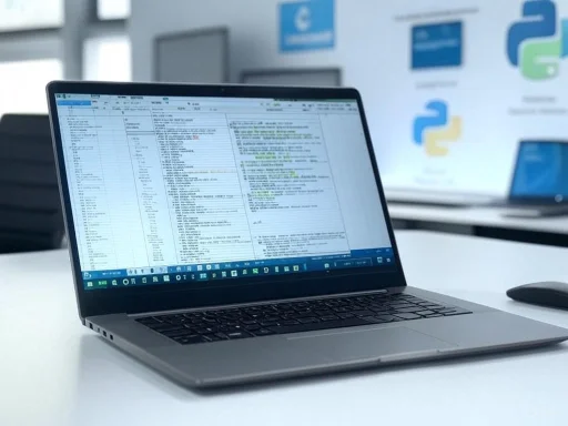 A laptop displaying a detailed spreadsheet in a modern conference room.