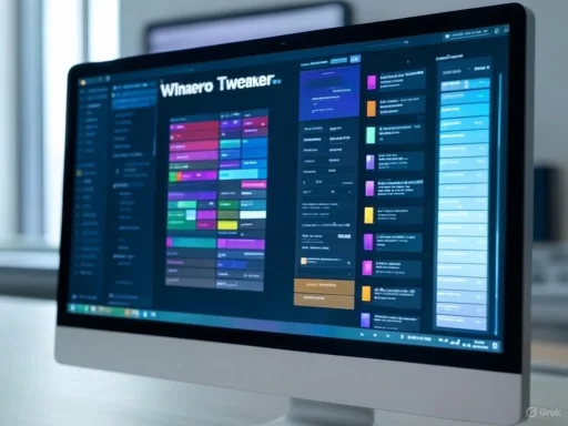 A computer screen displays a colorful, organized schedule or task management app called 'Winaero Tweaker.'
