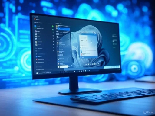 A computer monitor displaying a digital interface against a blue-toned, futuristic tech background.