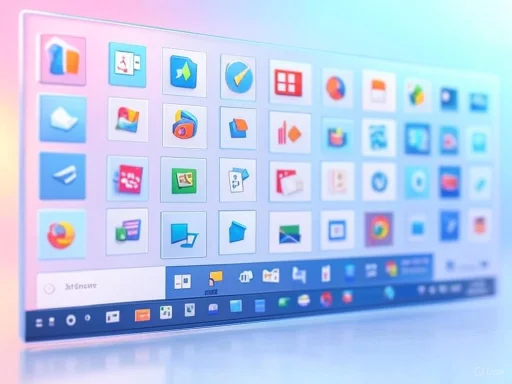 A computer screen displaying a variety of colorful application icons and file folders in a grid layout.
