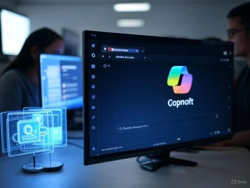 A person working on a computer displaying the Copnor software interface with digital hologram icons nearby.